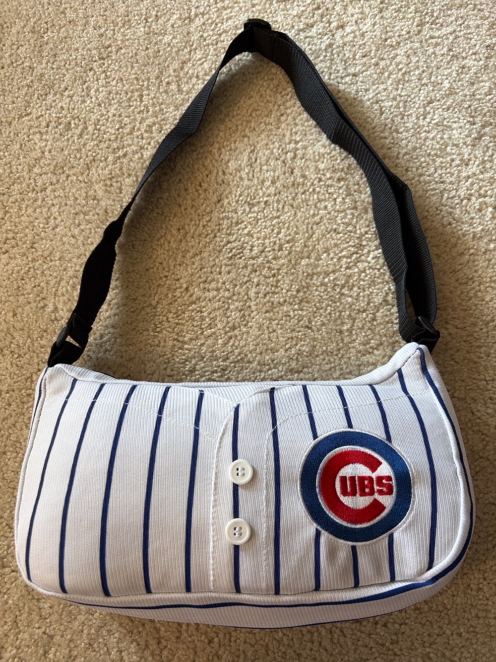 MLB Chicago Cubs Pinstripe Jersey Shoulder Bag w/ Blue & Red Logo & Black Strap